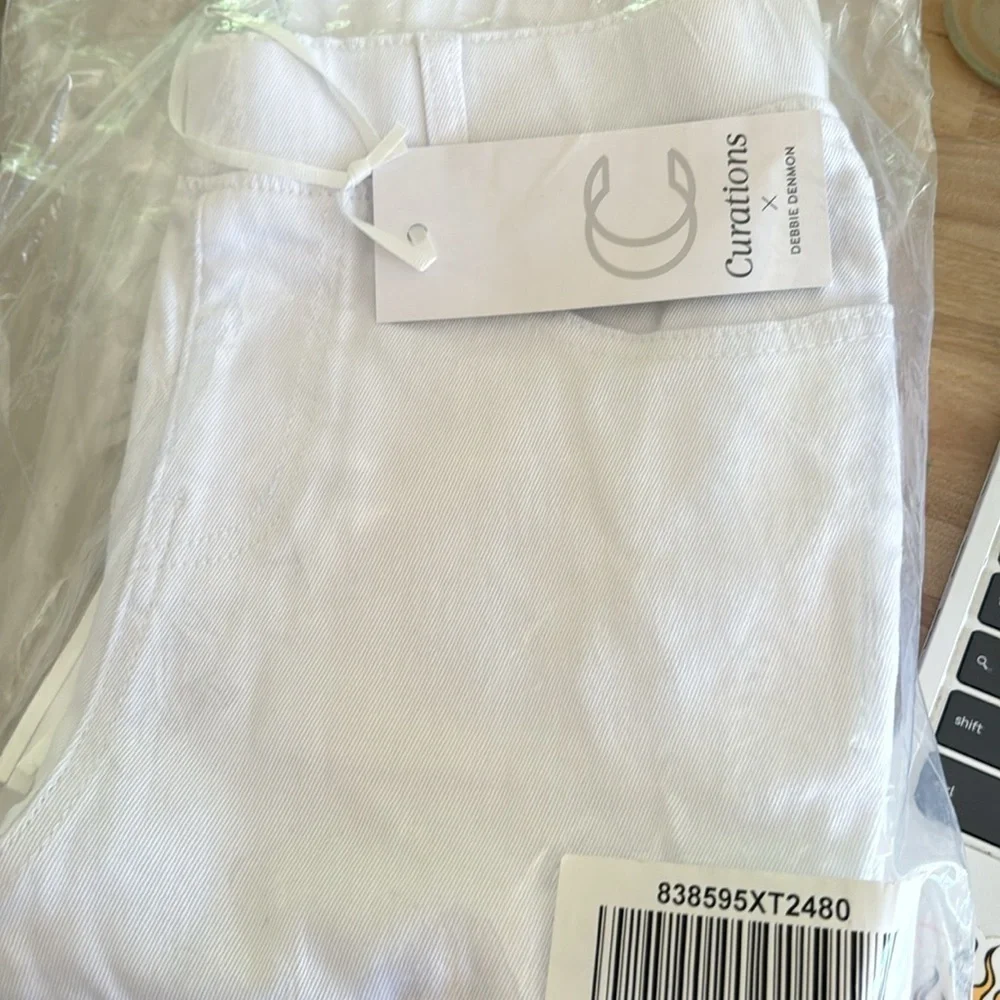 Curations X Debbie Denmon White Fringe Crop Pull On Elastic Waist Jeans XS - Picture 2 of 3